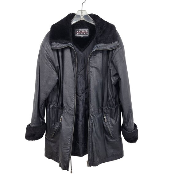 Leather Limited Black Faux Fur Trimmed Mens Jacket Size M Zipper FLAW - Picture 3 of 10